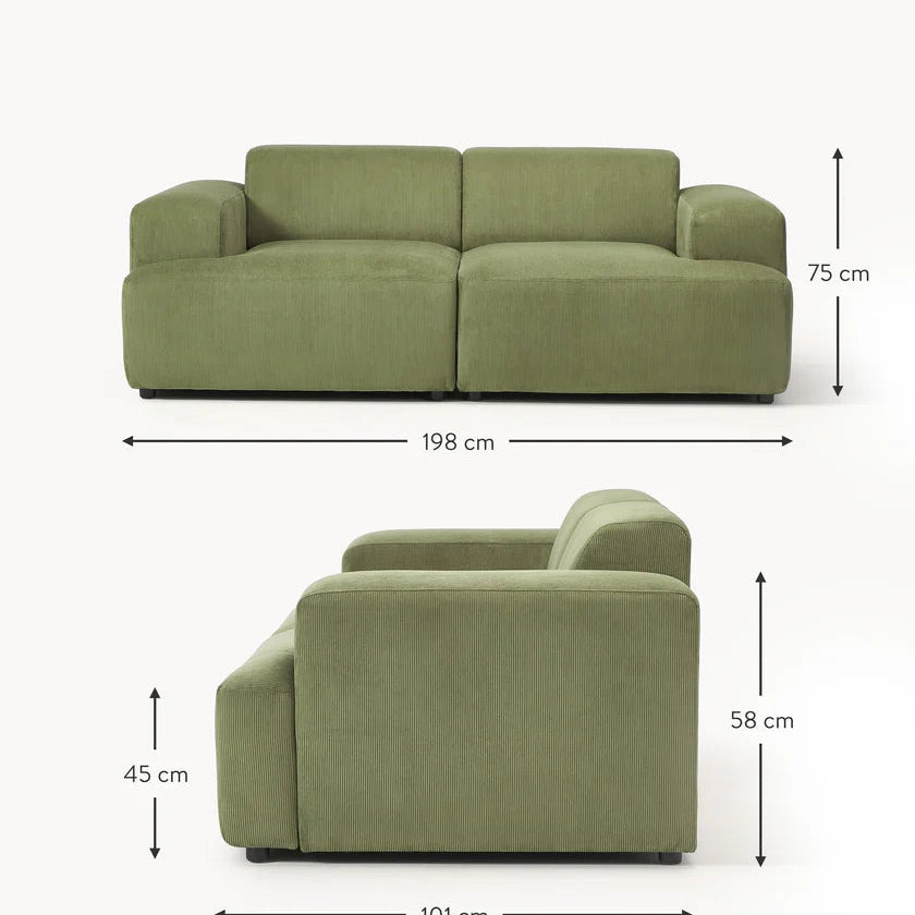 Sofa Louvre Verde Oliva 2 Puestos con Diseño Contemporáneo y Minimalista