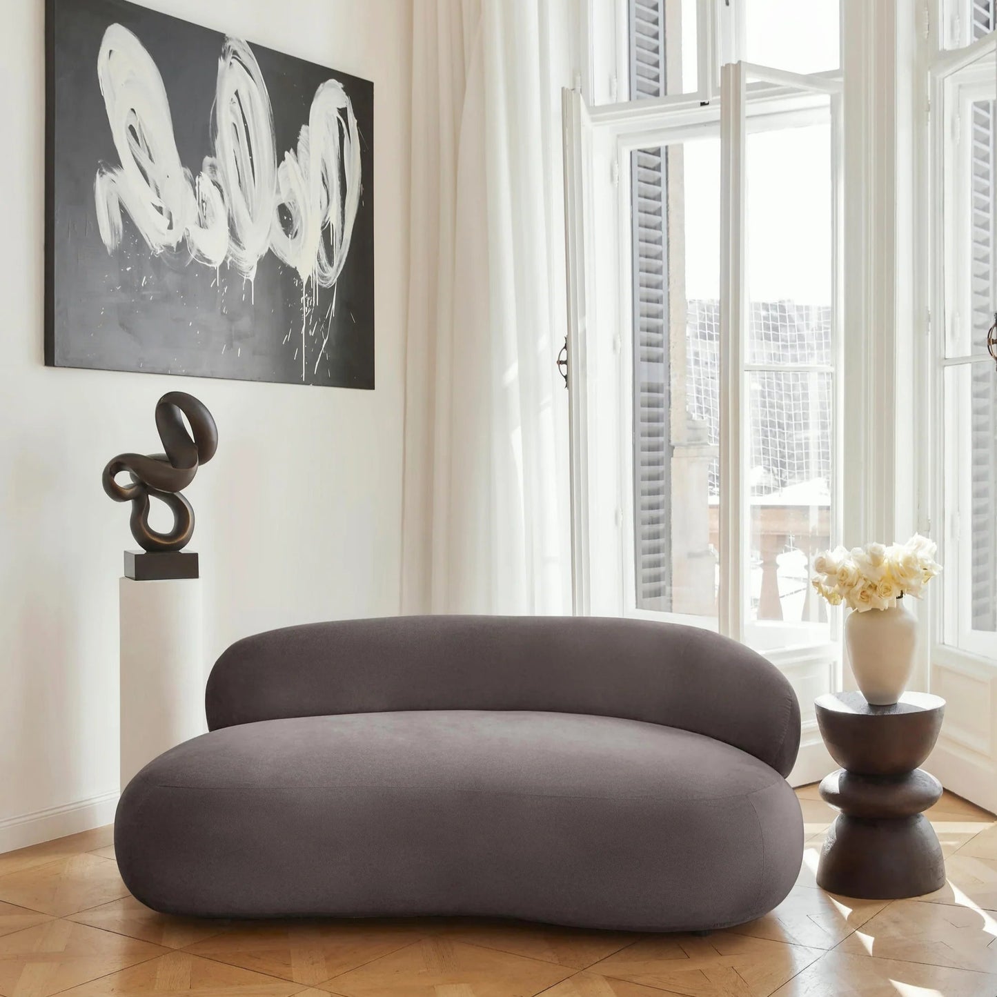 Sofa Minimalista  Moderno Velvet Luxe Gris 2 Puestos