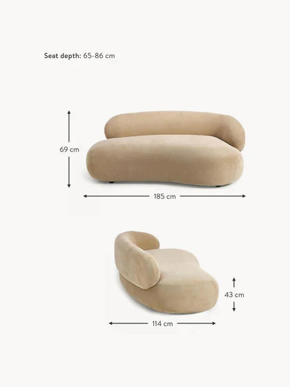 Sofa Minimalista  Moderno Velvet Luxe Taupe 2 Puestos