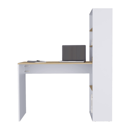 Escritorio Alma, Café Claro y Blanco, con Gran Espacio de Almacenamiento - VIRTUAL MUEBLES