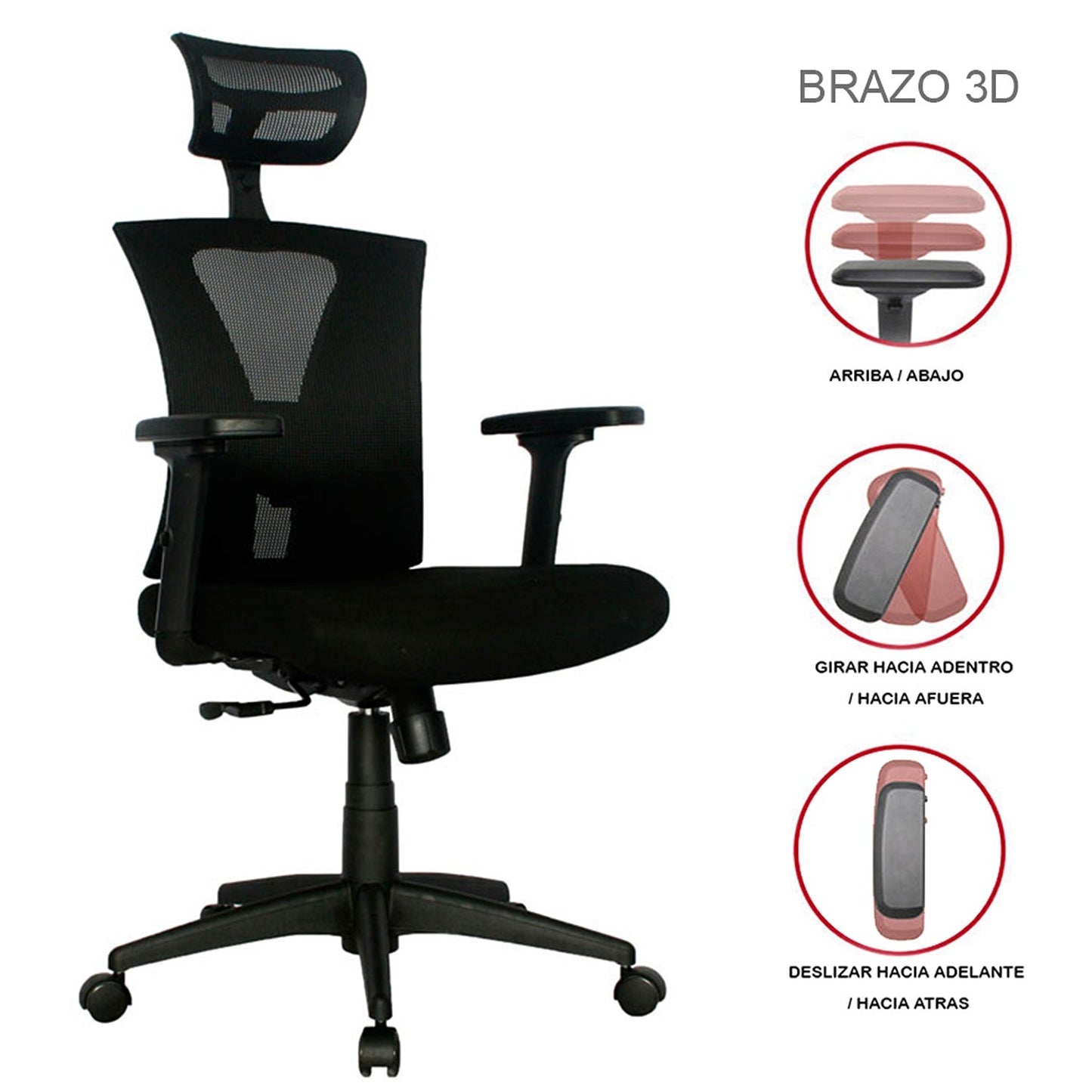 Silla De Oficina Siri Premium Brazos 3D 4 Bloqueos Negro