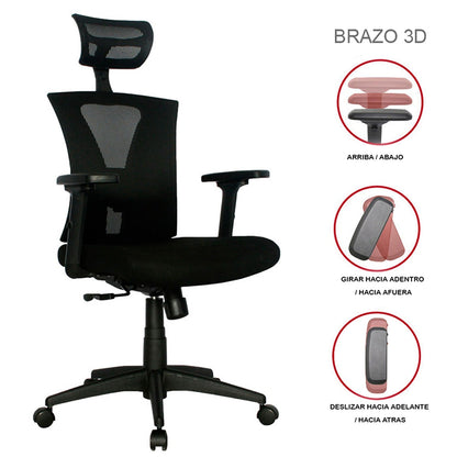 Silla De Oficina Siri Premium Brazos 3D 4 Bloqueos Negro
