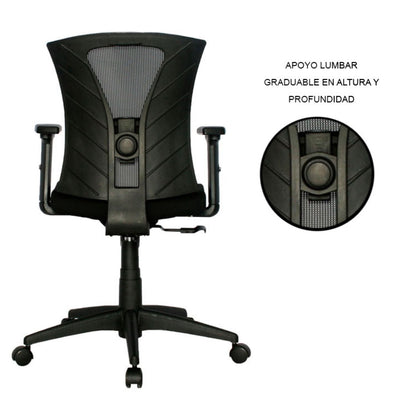 Silla De Oficina Siri Media Brazos 3D 4 Bloqueos Negro