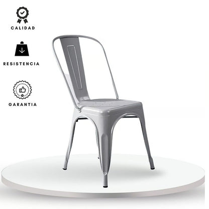 Silla Metalica con Espaldar Gris Plata