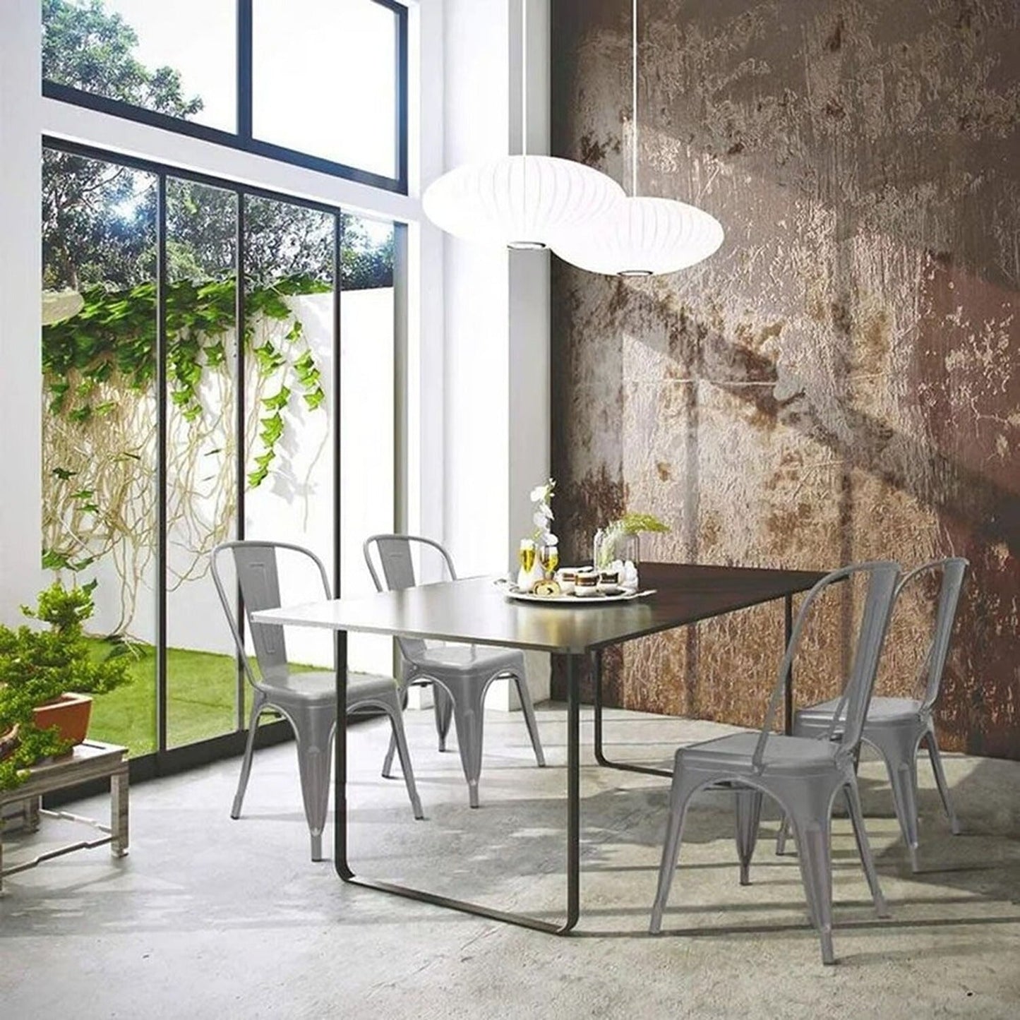 Silla Metalica con Espaldar Gris Plata