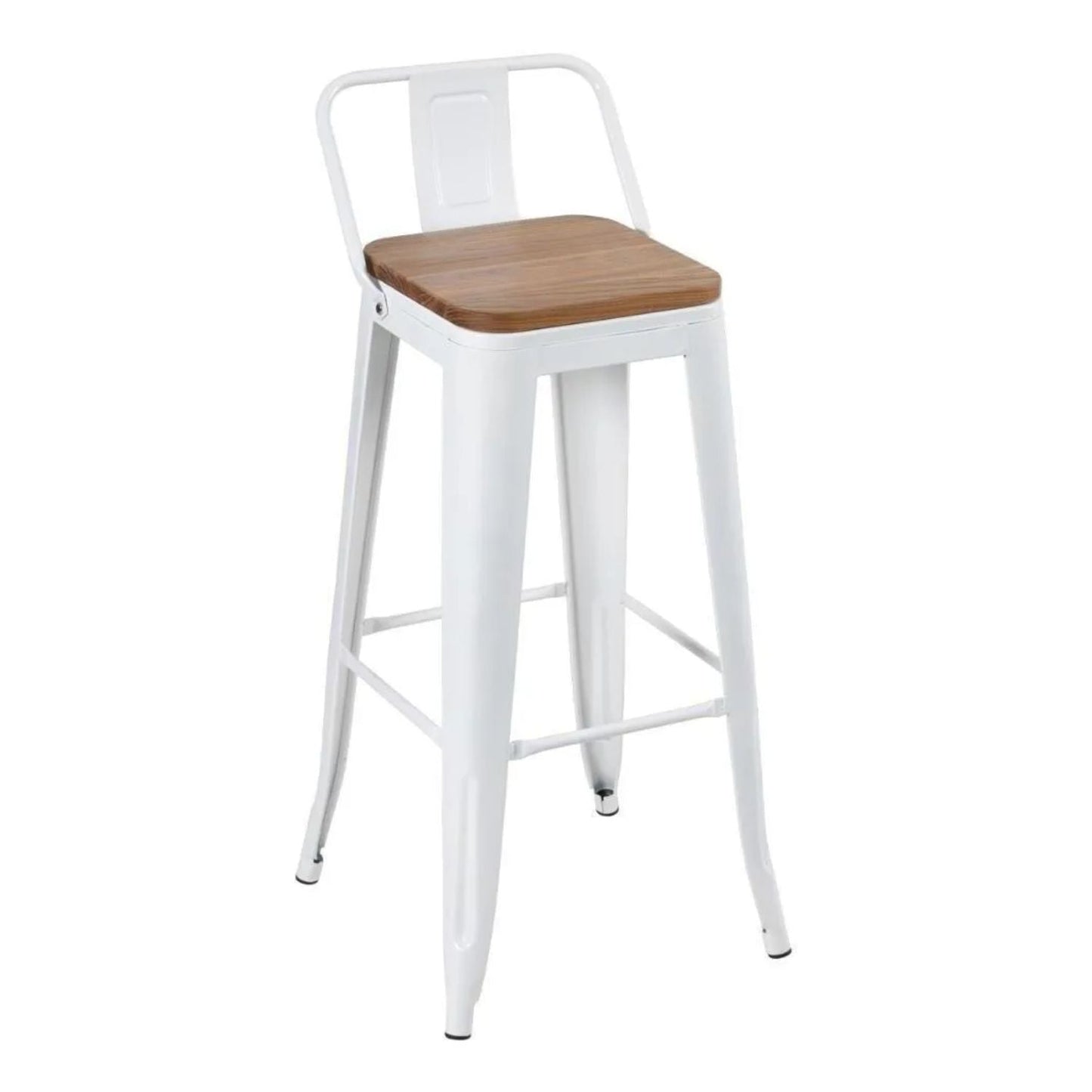 Silla de Barra Metalica Espalda Asiento en Madera Blanco