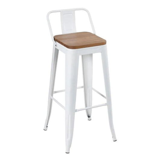 Silla de Barra Metalica Espalda Asiento en Madera Blanco