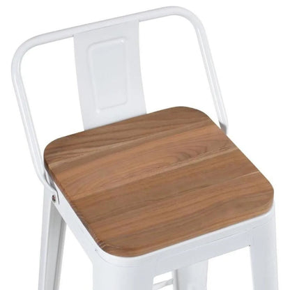 Silla de Barra Metalica Espalda Asiento en Madera Blanco