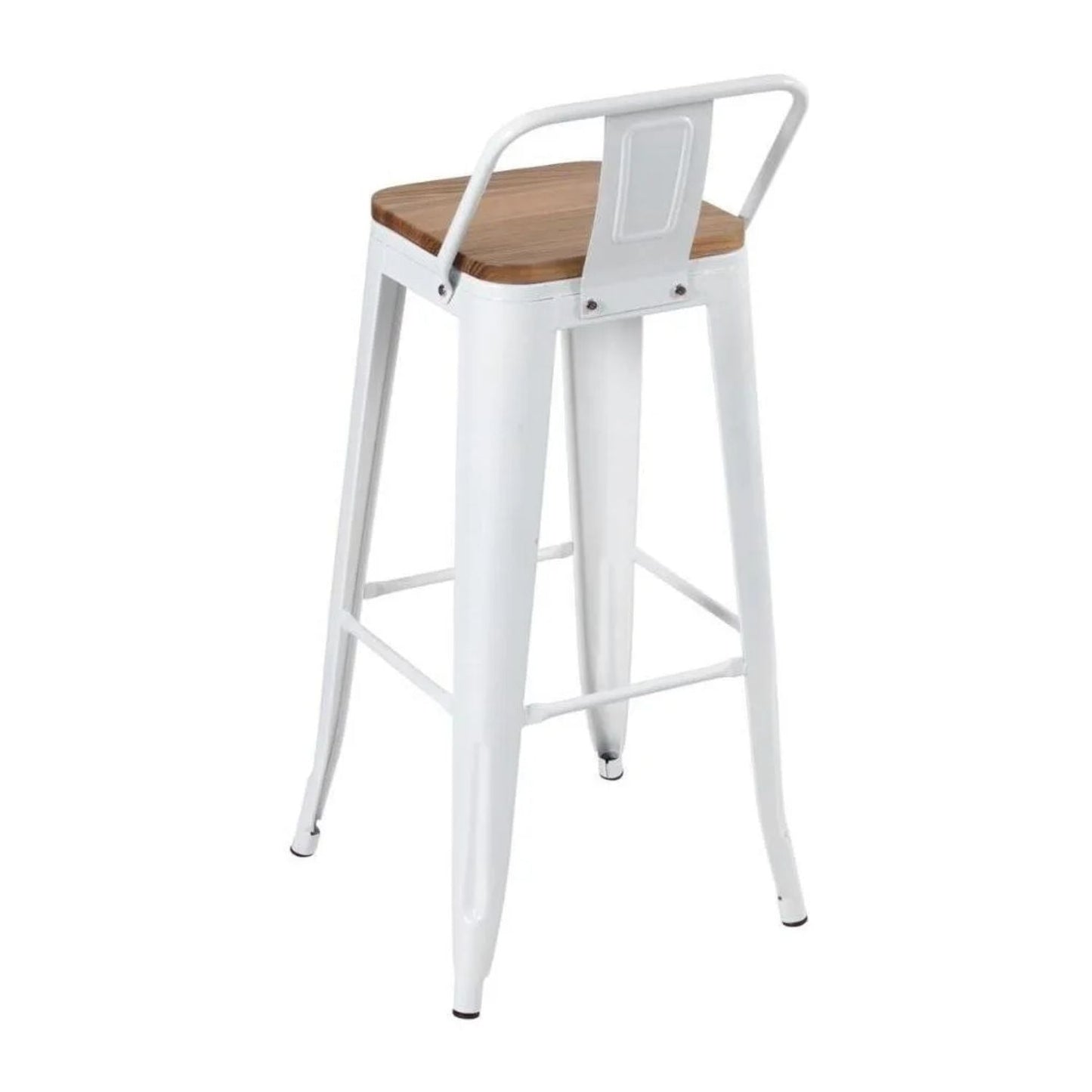 Silla de Barra Metalica Espalda Asiento en Madera Blanco
