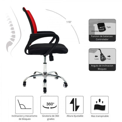 Silla De Oficina Berlin Rojo Negro