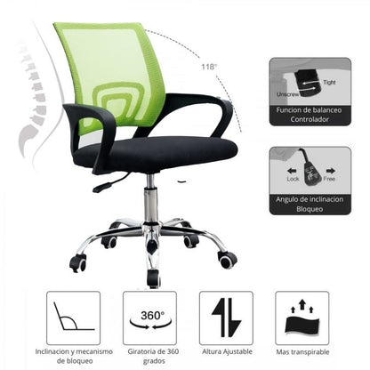 Silla De Oficina Berlin Verde Negro
