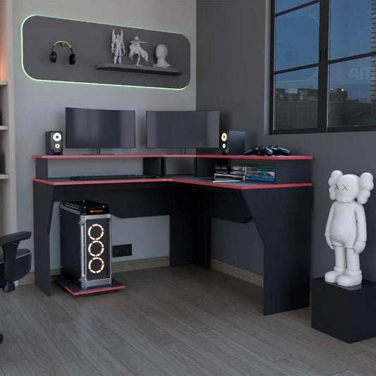 Escritorio Gamer Invictor Wengue y Rojo