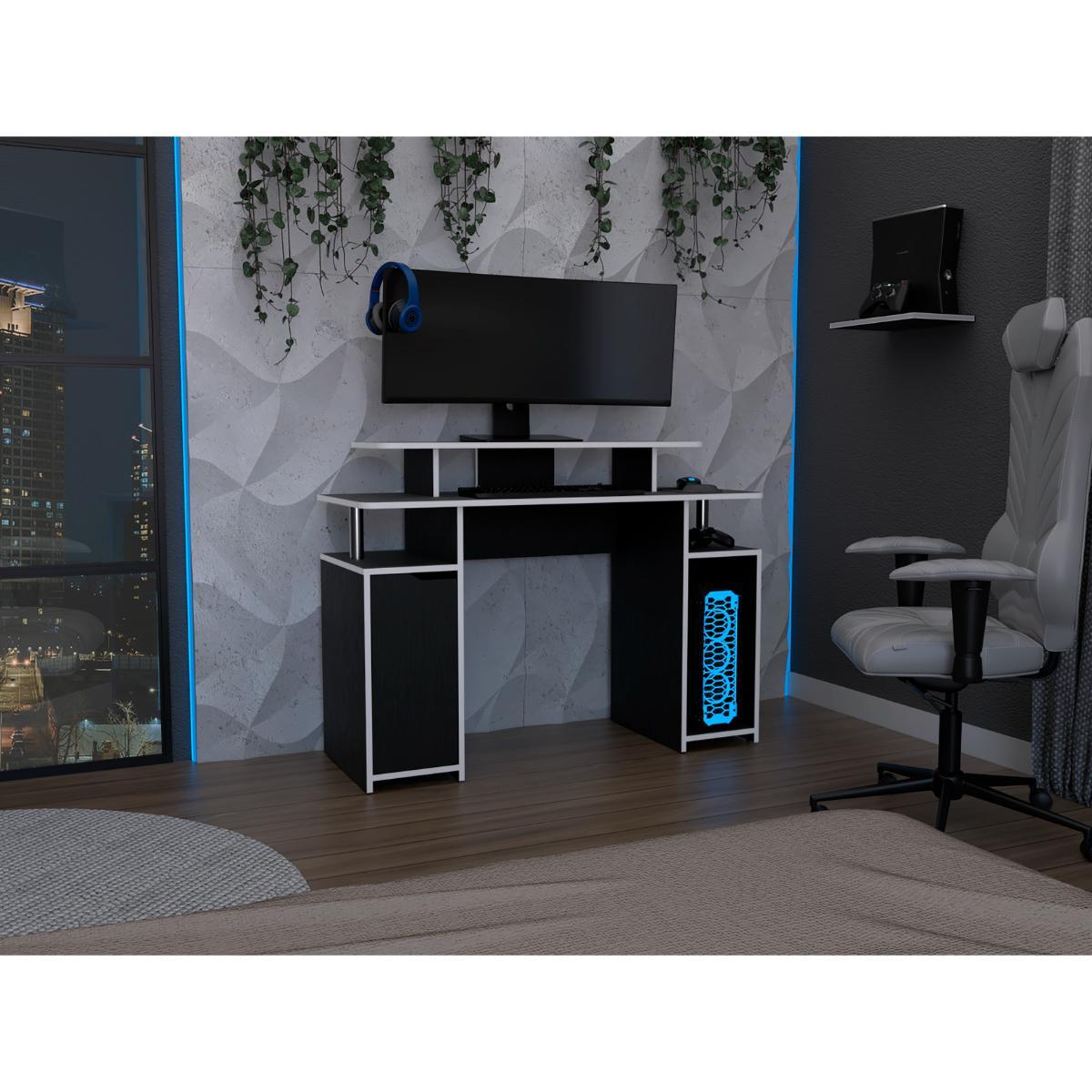 Escritorio Gamer Trolly Wengue y Blanco