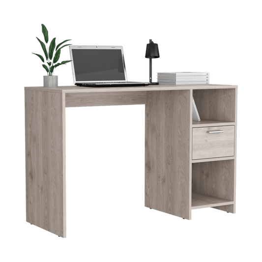 Escritorio Malasia, Humo, con Un Cajón Archivador y Dos Entrepaños ZF - VIRTUAL MUEBLES