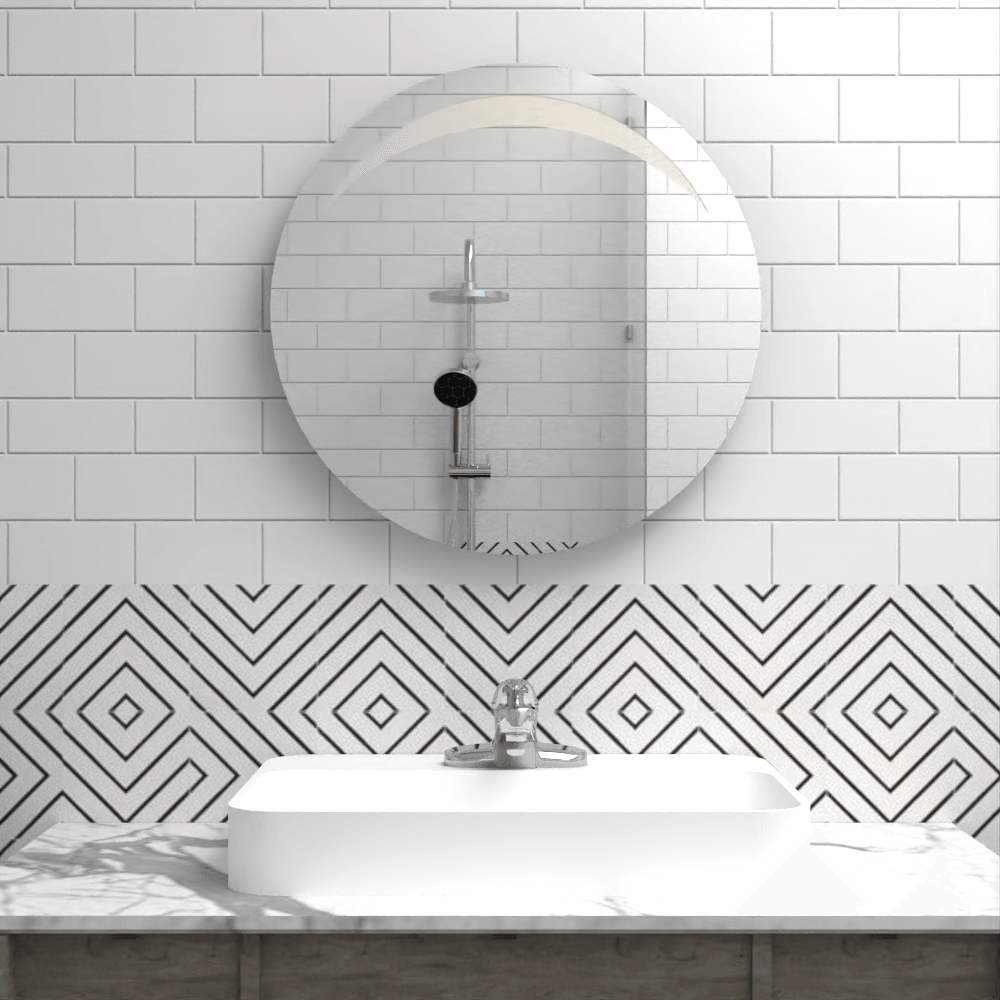 Espejo Bombay, en Forma Redonda con Diseño en Sandblasting en la parte superior - VIRTUAL MUEBLES