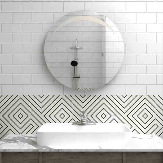 Espejo Bombay, en Forma Redonda con Diseño en Sandblasting en la parte superior - VIRTUAL MUEBLES