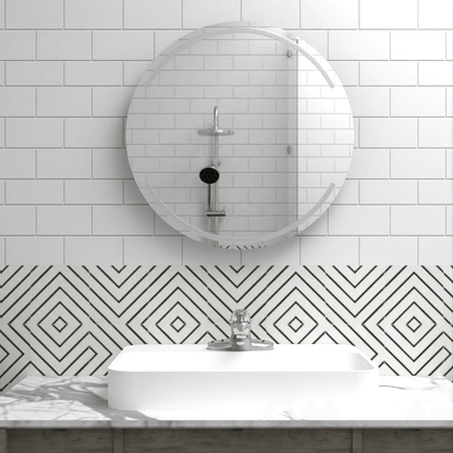 Espejo Dallas, Redondo con diseño en sandblasting en la parte superior e inferior - VIRTUAL MUEBLES