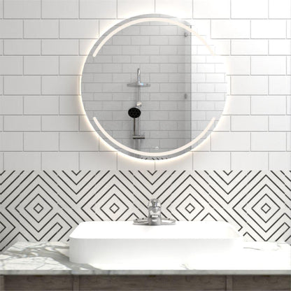 Espejo Dallas led+touch, De forma redonda con diseño en sandblasting en la parte superior e inferior - VIRTUAL MUEBLES