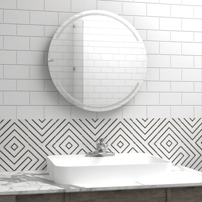 Espejo Dallas, Redondo con diseño en sandblasting en la parte superior e inferior - VIRTUAL MUEBLES