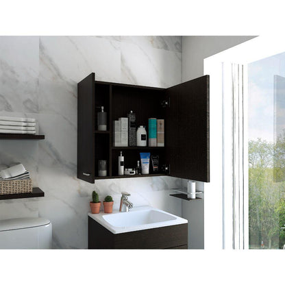 Gabinete de Baño Piero, Wengue, con Espejo Biselado de Buen Tamaño y Varios Entrepaños - VIRTUAL MUEBLES