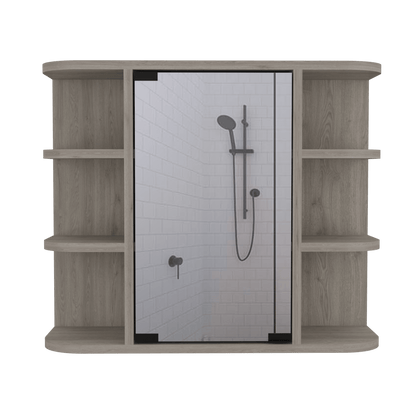 Gabinete de Baño Delio, Humo, con Una Puerta de Espejo Abatible y Seis Entrepaños ZF - VIRTUAL MUEBLES