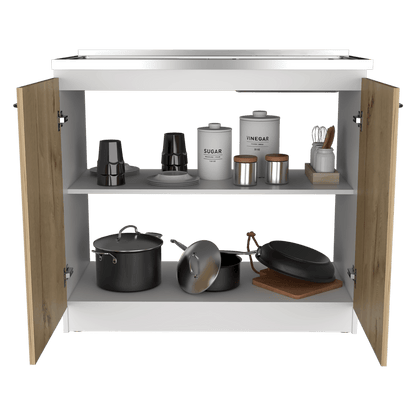 Gabinete Inferior Cantabria color Blanco Perla Y Cafe Claro Para Cocina.