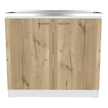 Gabinete Inferior Cantabria color Blanco Perla Y Cafe Claro Para Cocina.