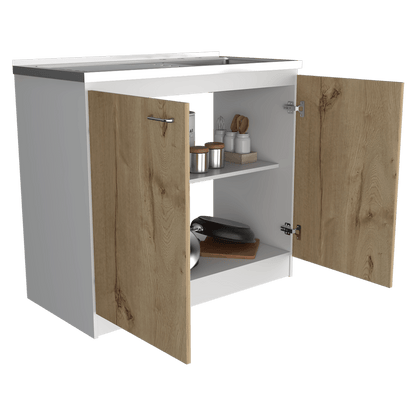 Gabinete Inferior Cantabria color Blanco Perla Y Cafe Claro Para Cocina.