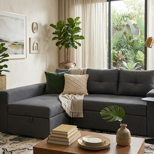 Sofá Cama Pirme Gris Con Baul