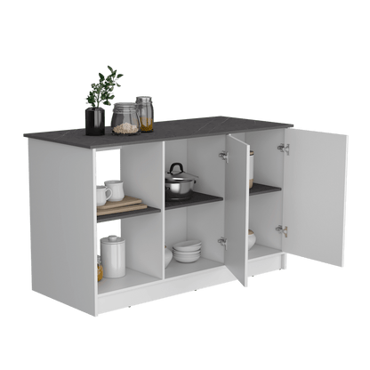 Barra de Cocina Samara, Blanco y Piedra, con Tres Entrepaños ZF - VIRTUAL MUEBLES
