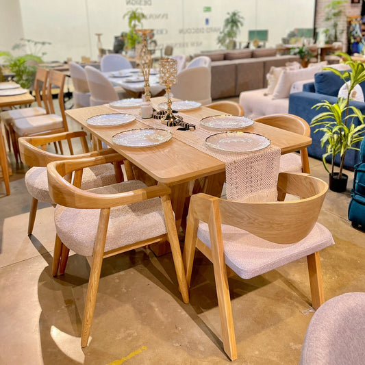 Juego de Comedor Bosque en Roble Natural de Diseño Moderno y Artesanal