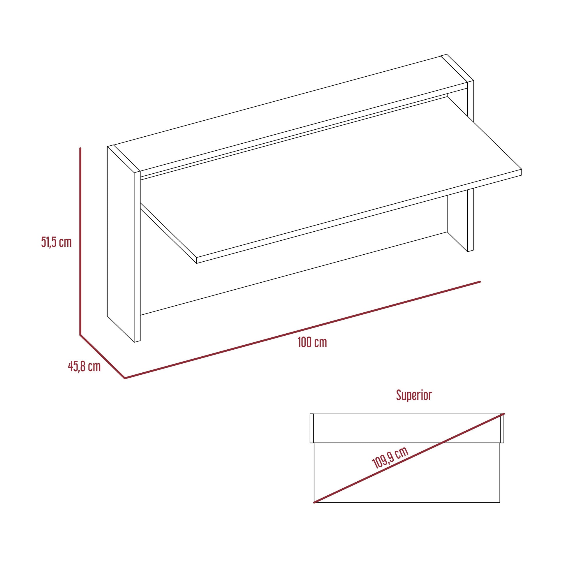 Escritorio Colgante Frello color Plata oscuro y Blanco para Oficina.