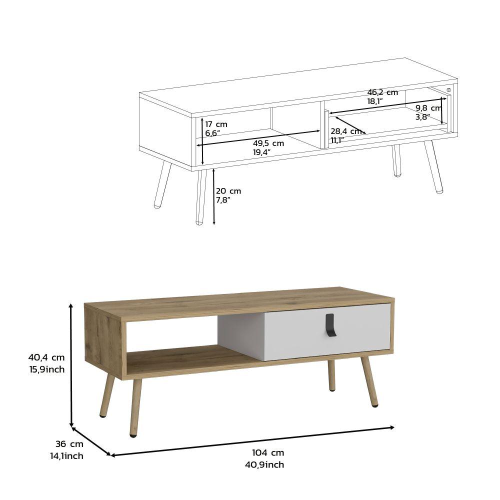 Mesa de Centro Huna, Blanco y Macadamia, Con Espacios Para Colocar Objetos Decorativos - VIRTUAL MUEBLES