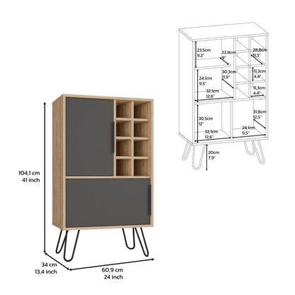 Bar Bajo Vany, Miel y Plata Oscuro, con Espacio Para Almacenar Botellas y Copas de Vino