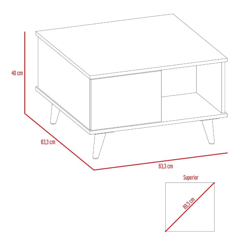 Mesa de Centro Atlas, Café Claro y Blanco, con Puerta y Patas de Madera 63 - VIRTUAL MUEBLES