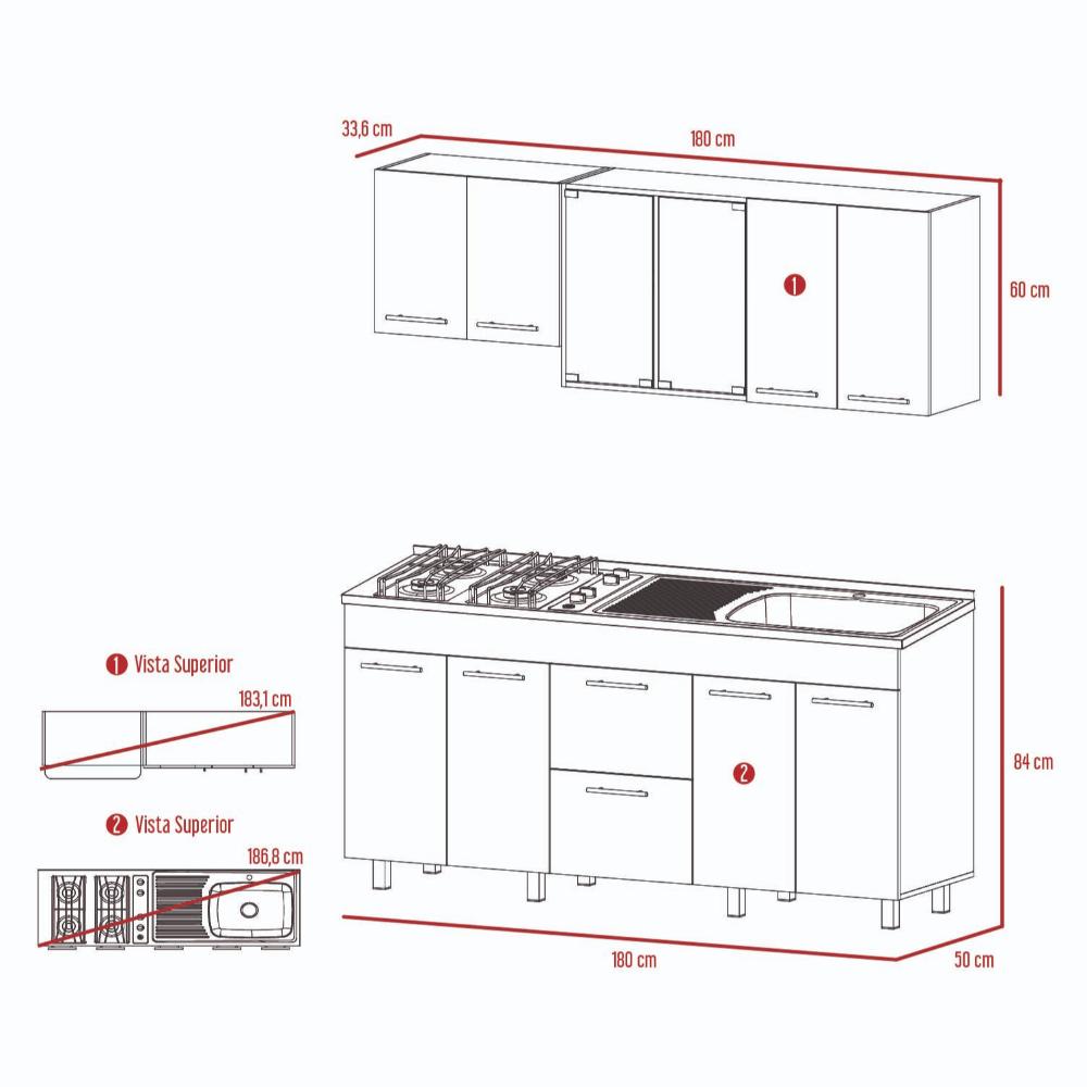 Cocina Integral Lumina Castaño y Blanco con Mesón Izquierdo