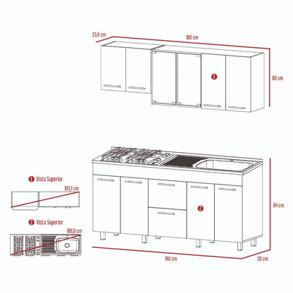 Cocina Integral Lumina Castaño y Blanco con Mesón Izquierdo