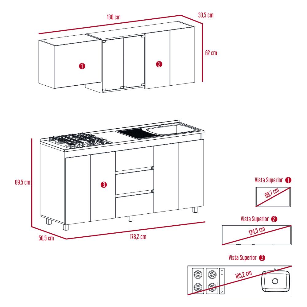 Cocina Integral Bari Gris y Blanco con Mesón Derecho
