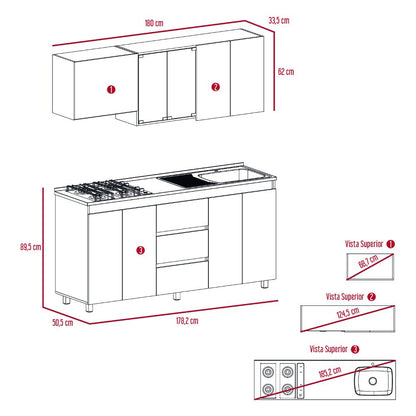 Cocina Integral Bari Gris y Blanco con Mesón Derecho