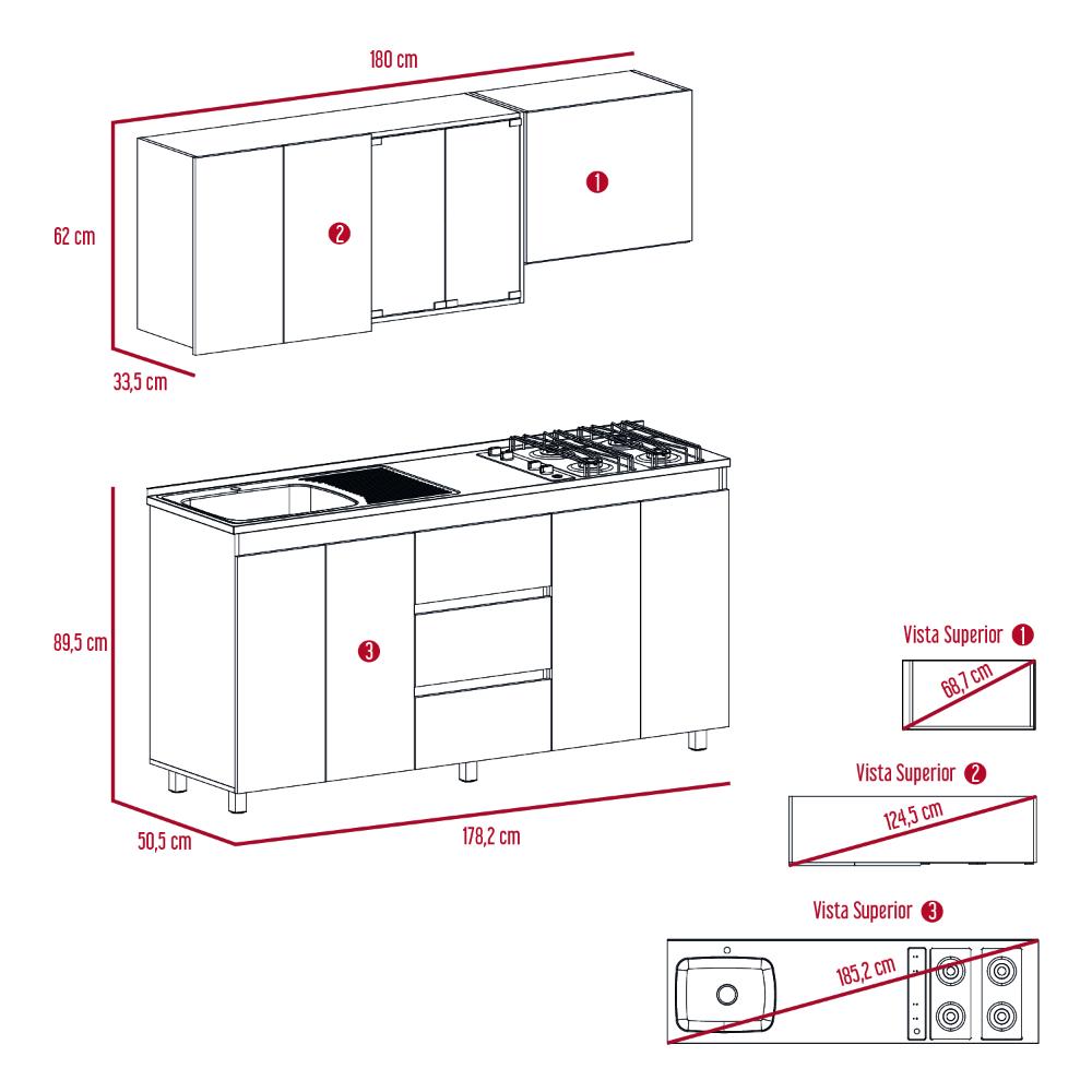 Cocina Integral Vivani Gris y Blanco con Mesón Izquierdo