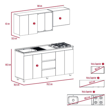Cocina Integral Vivani Gris y Blanco con Mesón Izquierdo