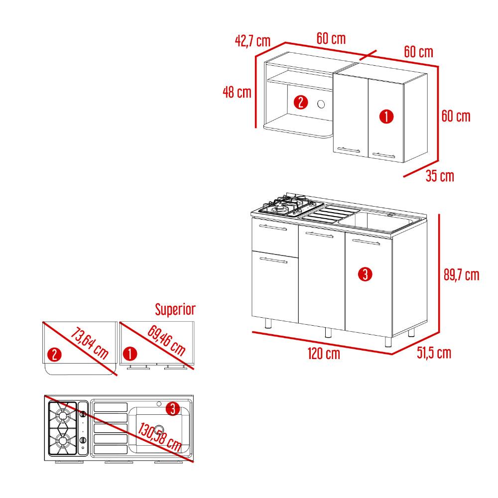 Cocina 120 Pierre  Milan Blanco Meson Derecho