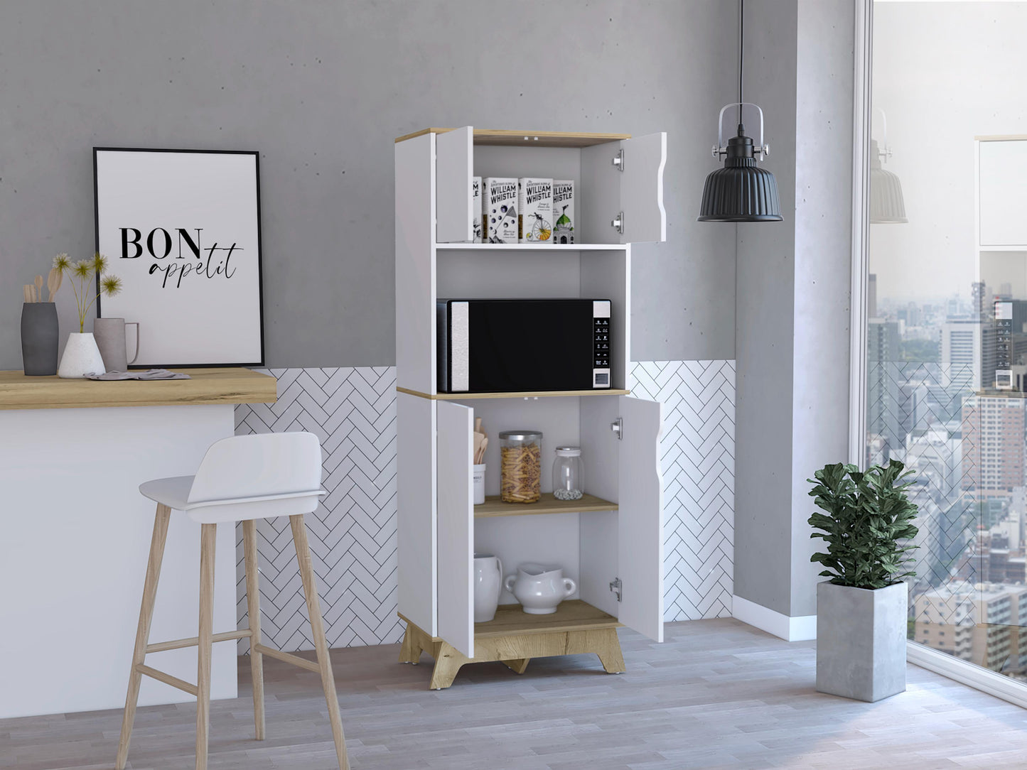 Mueble Microondas Alto Bi-Color Duna Blanco