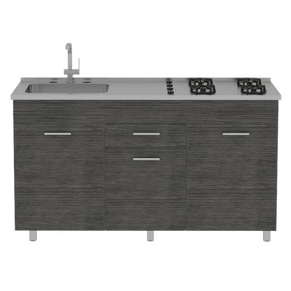 Gabinete Inferior Eris, Gris y Blanco, con multiples entrepaños y amplia superficie. - VIRTUAL MUEBLES