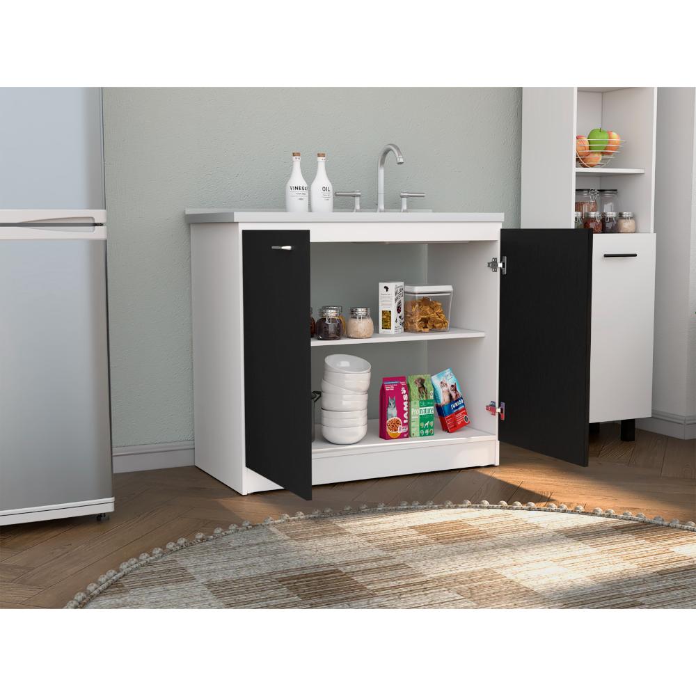 Gabinete Inferior Napoles Wengue y Blanco 100 Cm