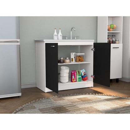 Gabinete Inferior Napoles Wengue y Blanco 100 Cm