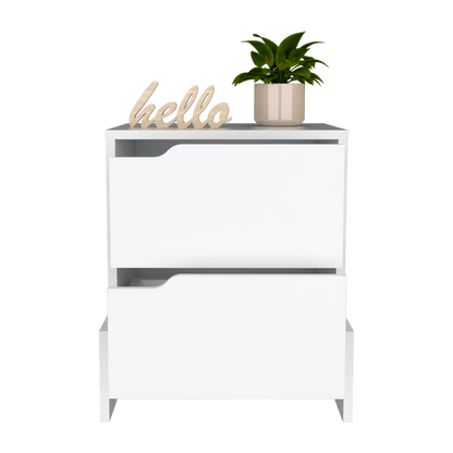 Mesa de Noche Sanda, Blanco Duqueza, con dos cajones y amplio espacio de Almacenamiento ZF - VIRTUAL MUEBLES