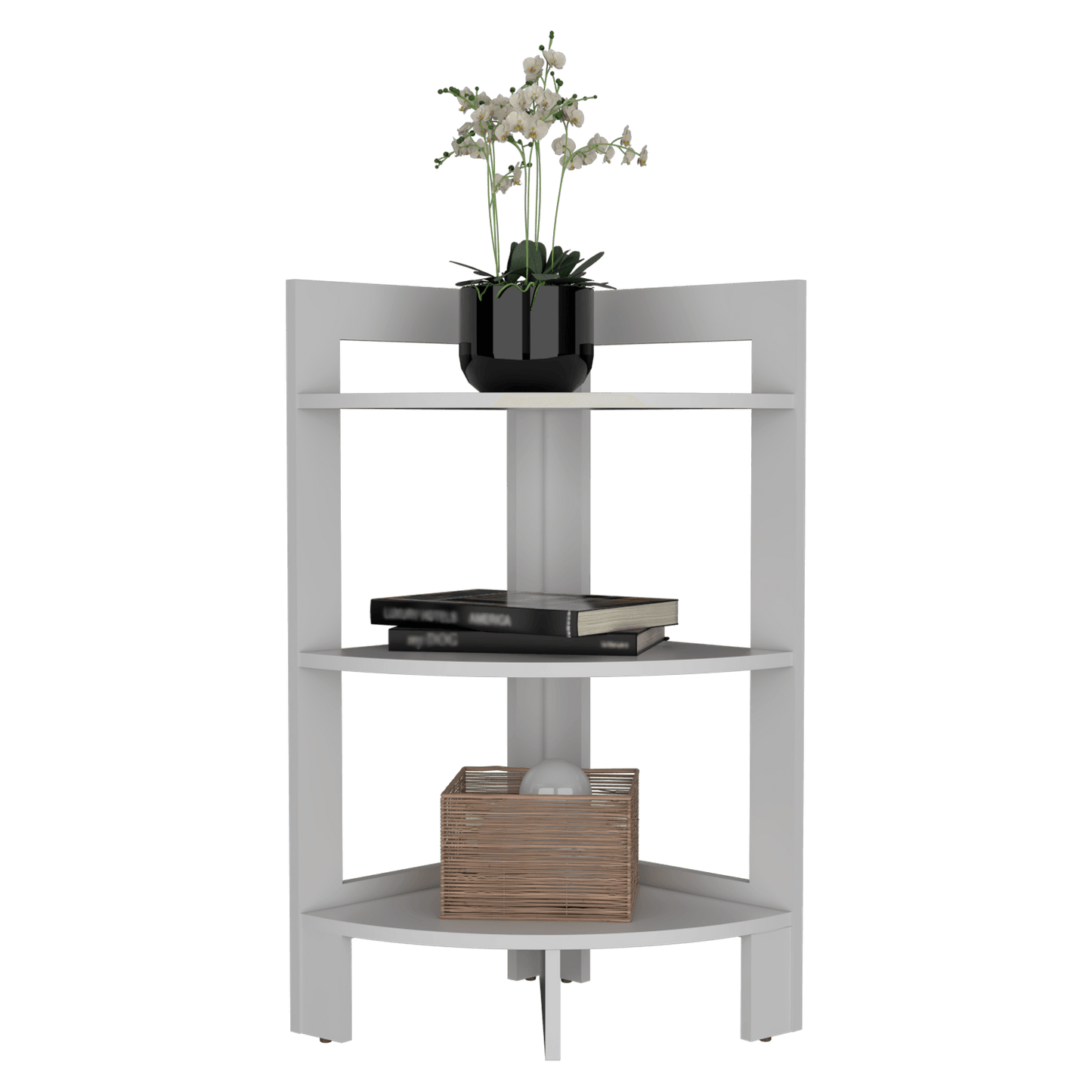 Mesa Auxiliar Esquinera, Athos, Blanco, con Tres Entrepaños - VIRTUAL MUEBLES