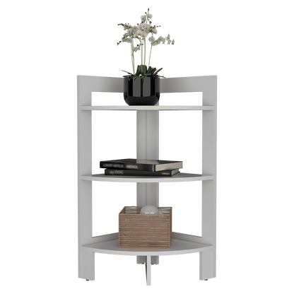 Mesa Auxiliar Esquinera, Athos, Blanco, con Tres Entrepaños - VIRTUAL MUEBLES