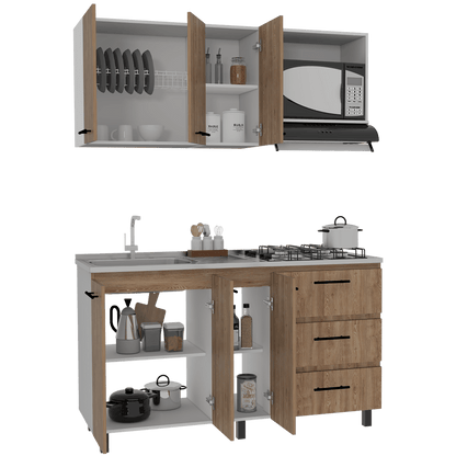 Cocina Integral Cavani, Miel y Blanco, con Tres Cajones y Tres Puertas Batientes, No incluye Mesón - VIRTUAL MUEBLES